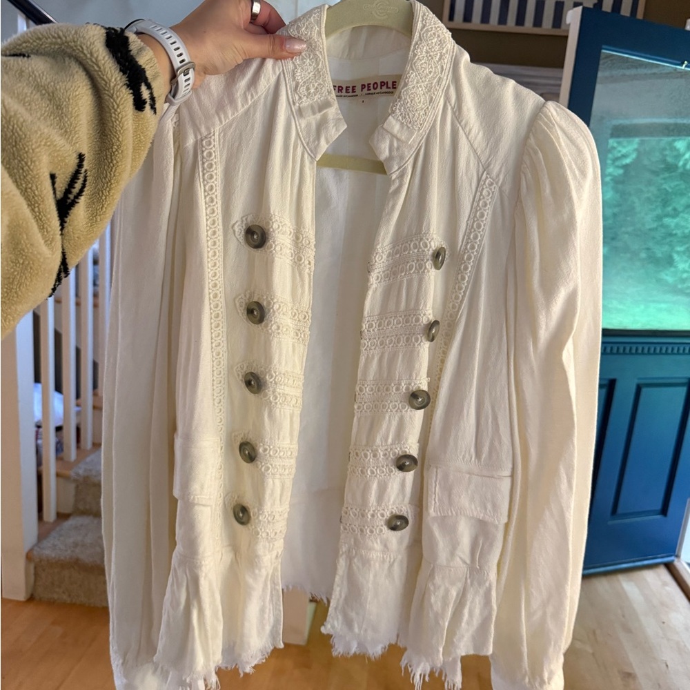 Vintage Free People Women's Ivory Blazer with Button Detail